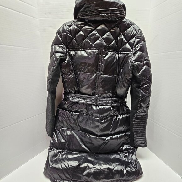Puffer Quilt Black Womens BCBG Maxazria Womens Jacket Coat Belt Full Zip Long S - Picture 2 of 15
